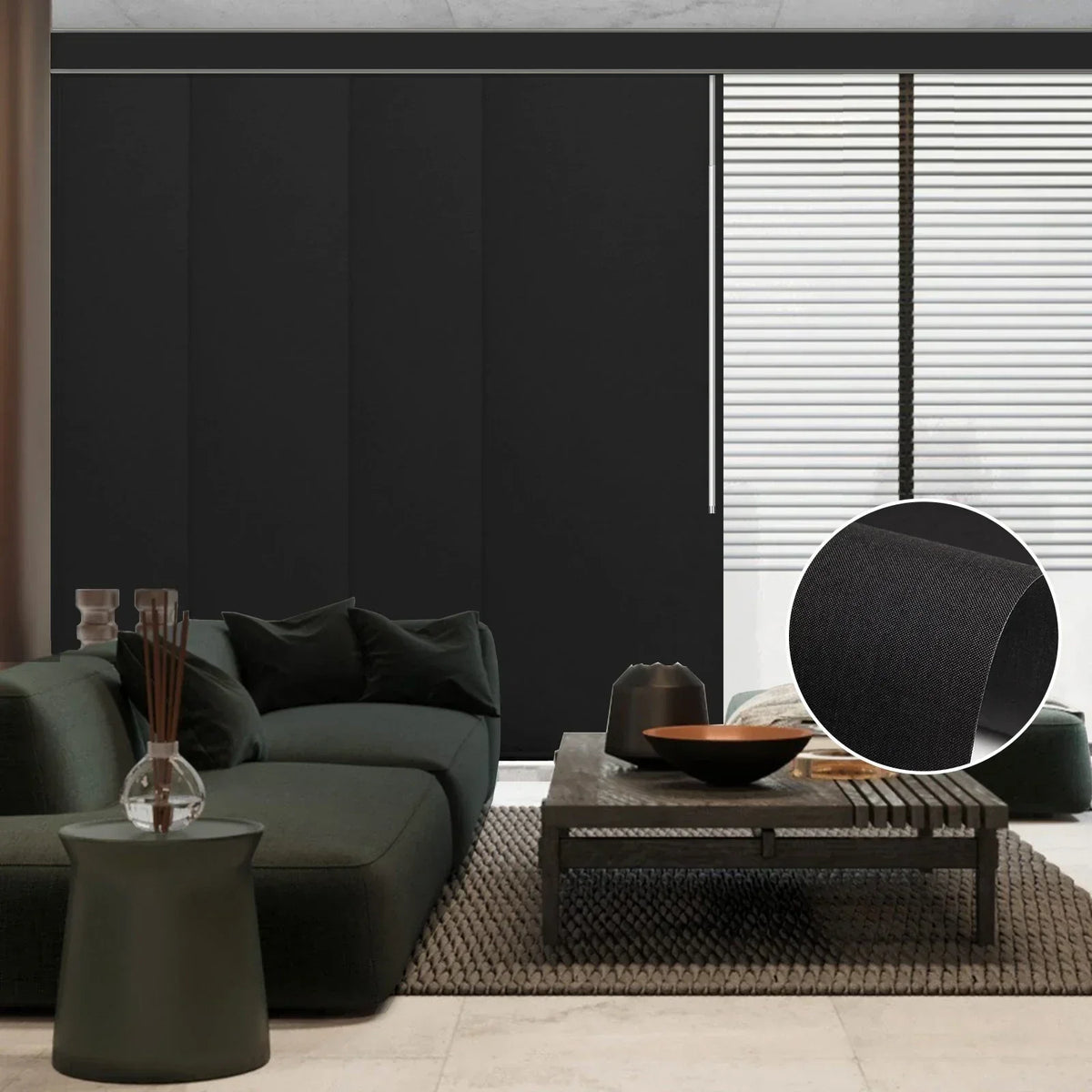 Graywind Manual Panel Track Blinds | Blackout - Matt Black
