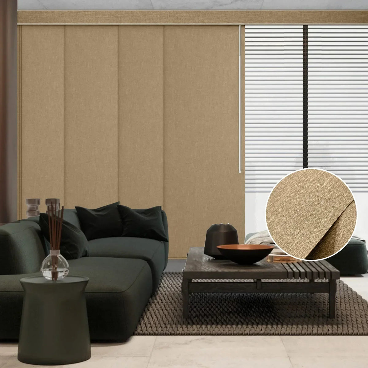 Graywind Manual Panel Track Blinds | Blackout - Coffee