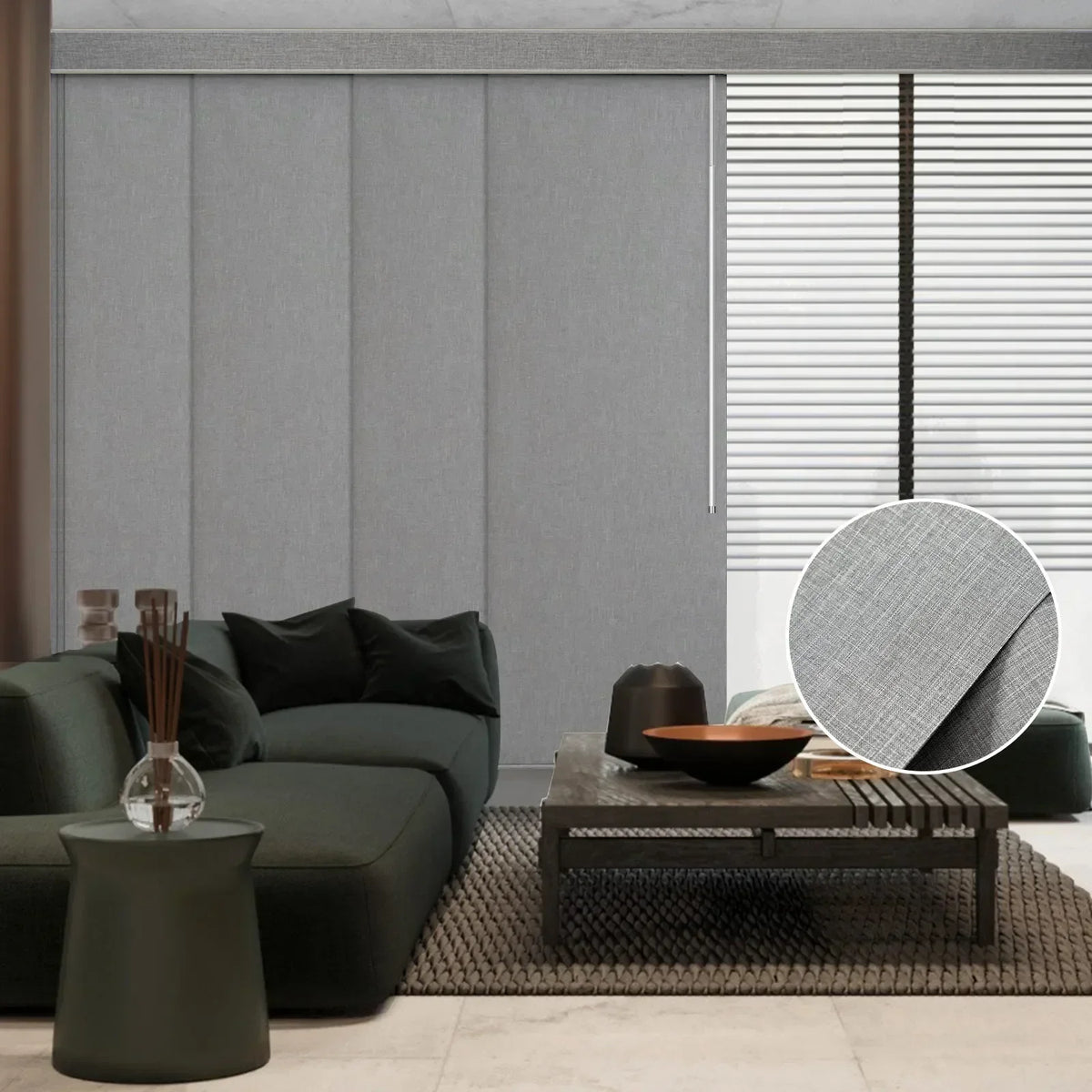 Graywind Manual Panel Track Blinds | Blackout - Light Grey