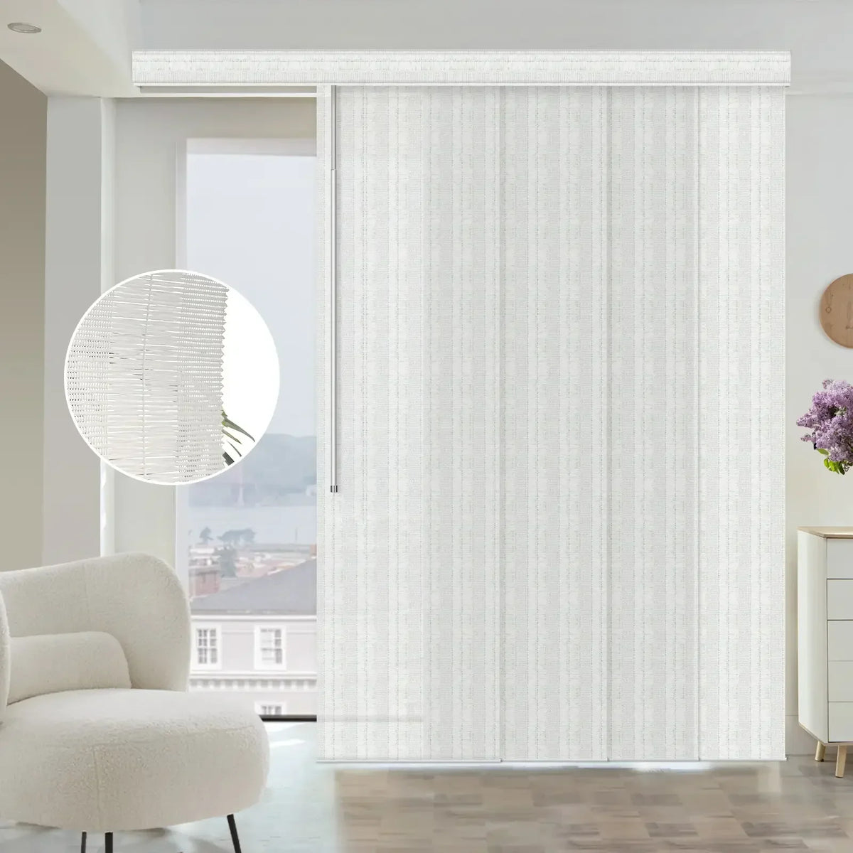 Graywind Manual Panel Track Blinds | Light Filtering Natural Fabric - Cotton