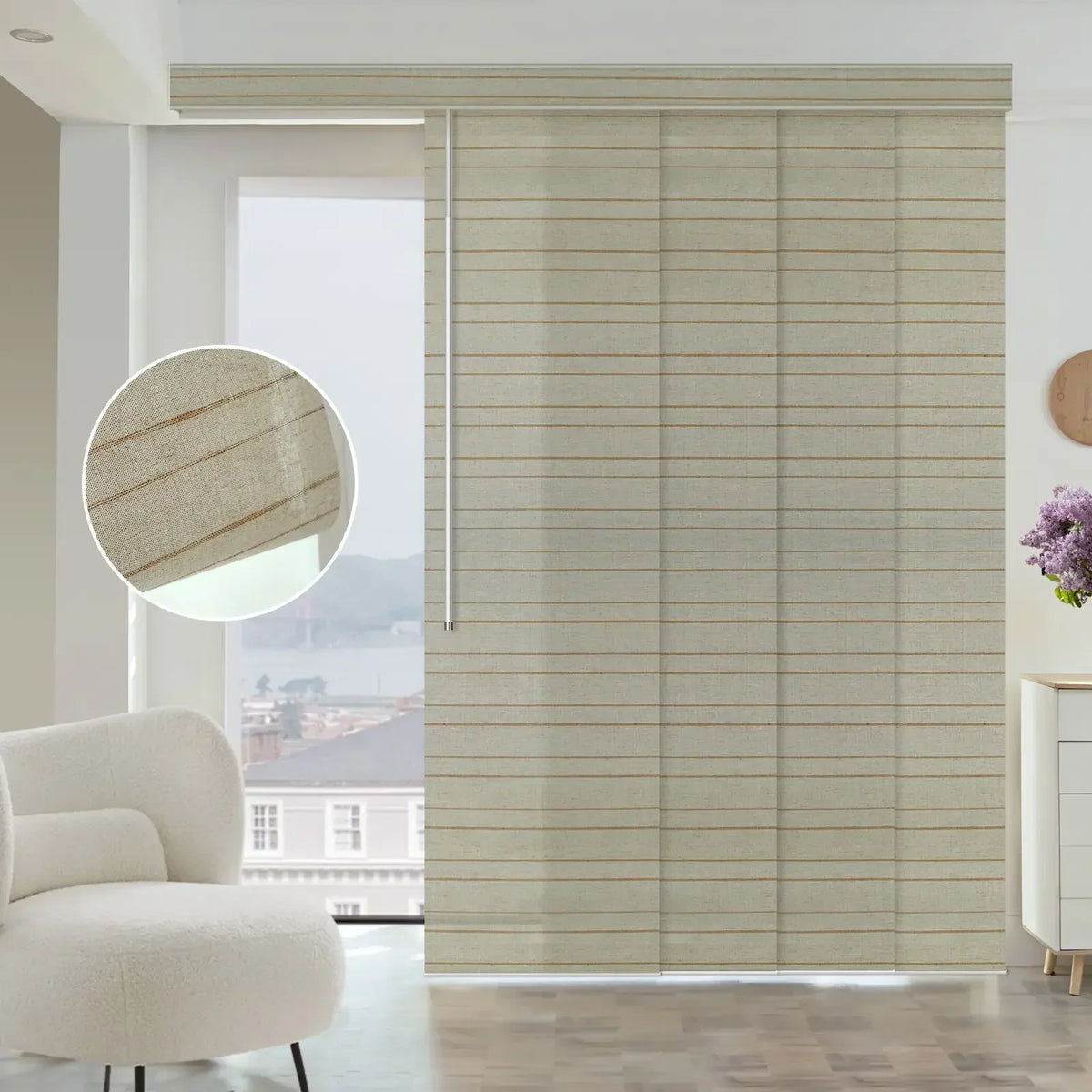 Graywind Manual Panel Track Blinds | Light Filtering Natural Fabric - Quarry