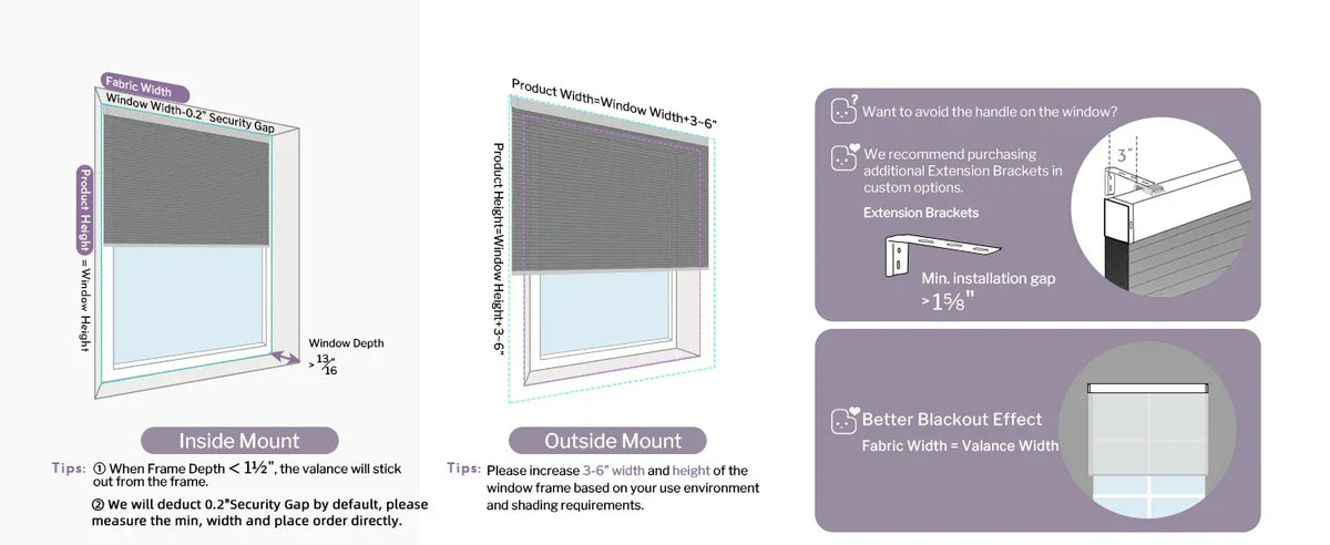 Instructions for installing window blinds with diagrams and text on a white background