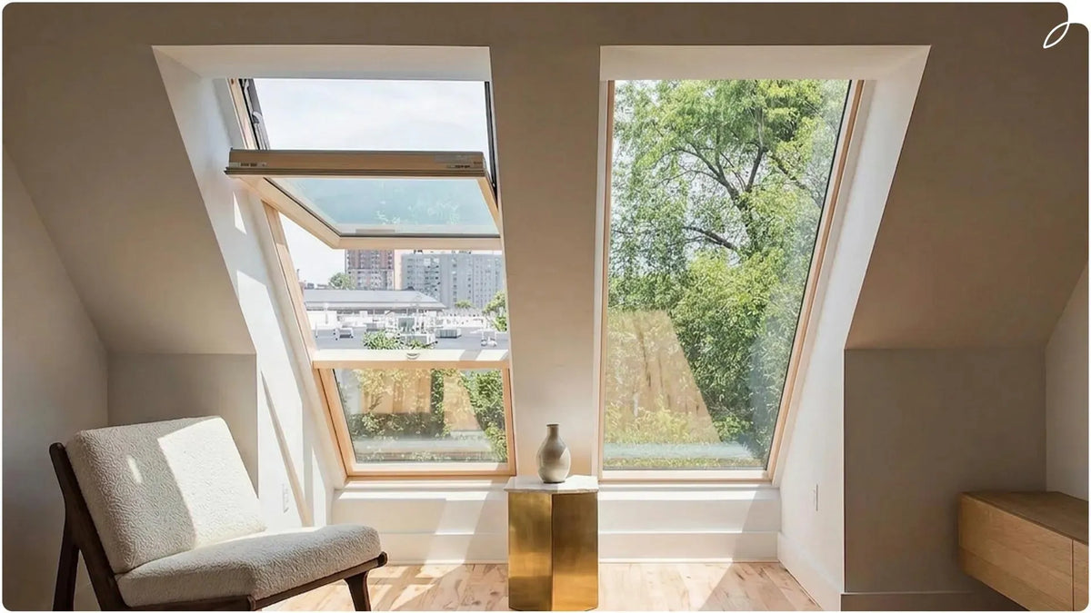 The attic scene features a Roof Window and a Skylight.