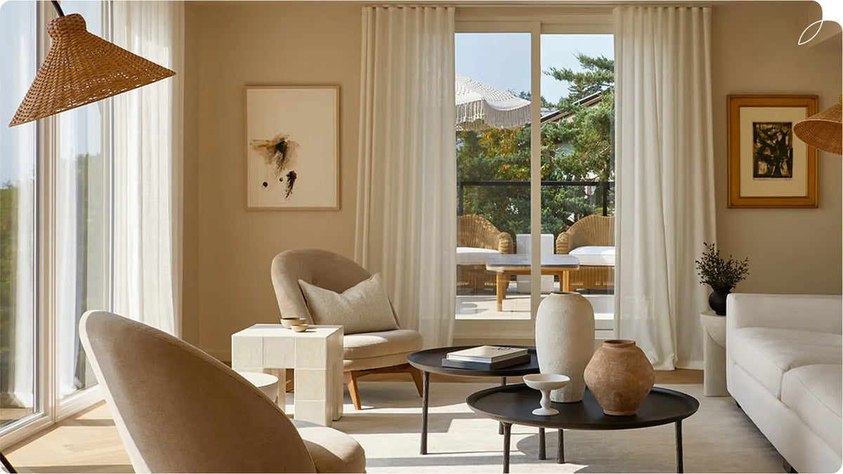 Rustic charm style living room with curtains