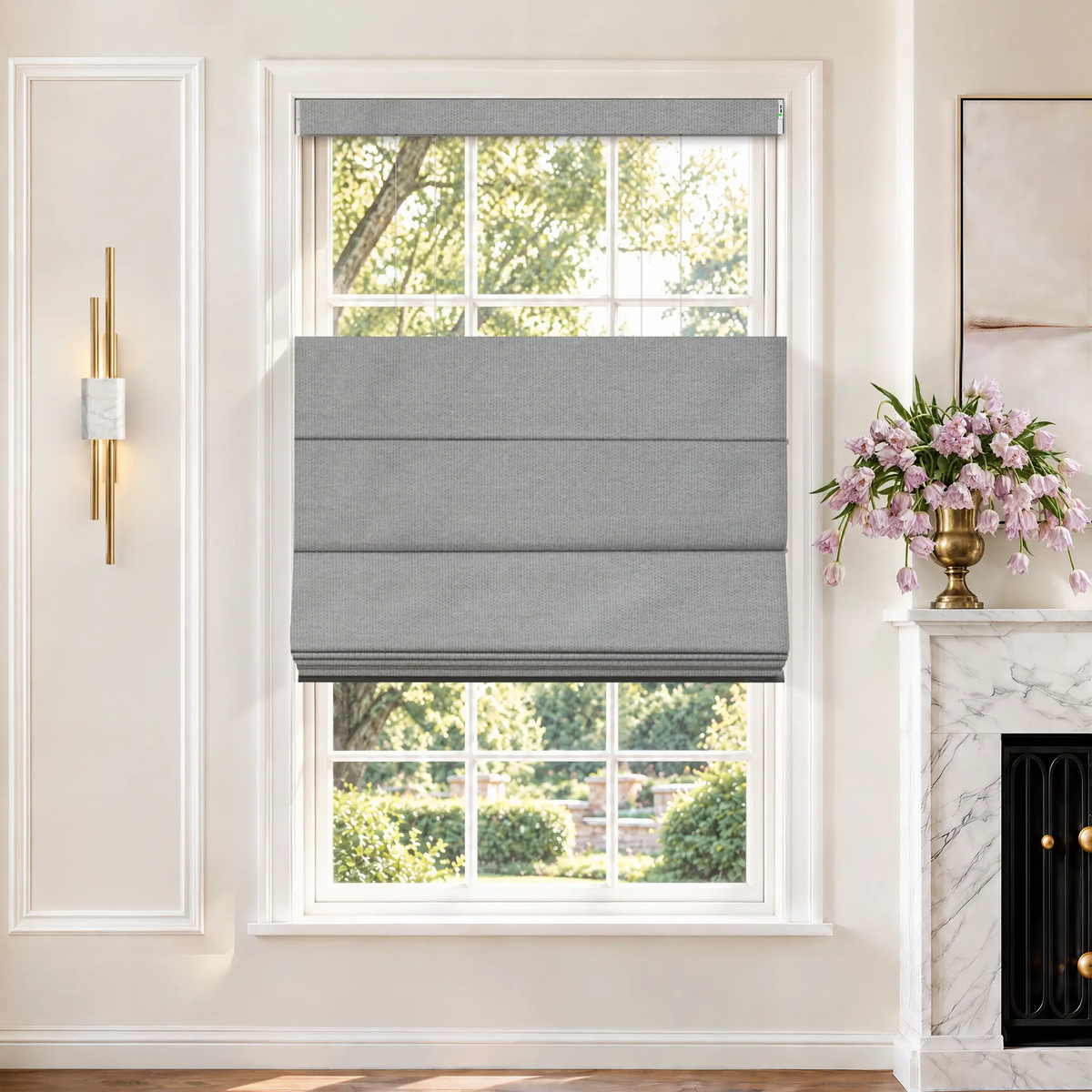 Graywind Motorized Top Down Bottom Up Roman Shades｜Plain Fold | Essential Fabirc