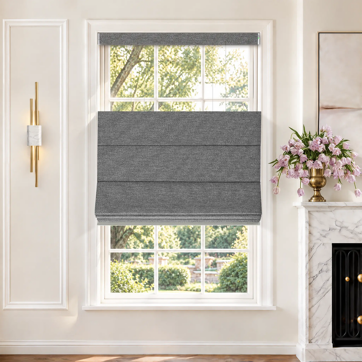 Graywind Motorized Top Down Bottom Up Roman Shades｜Plain Fold | Essential Fabirc