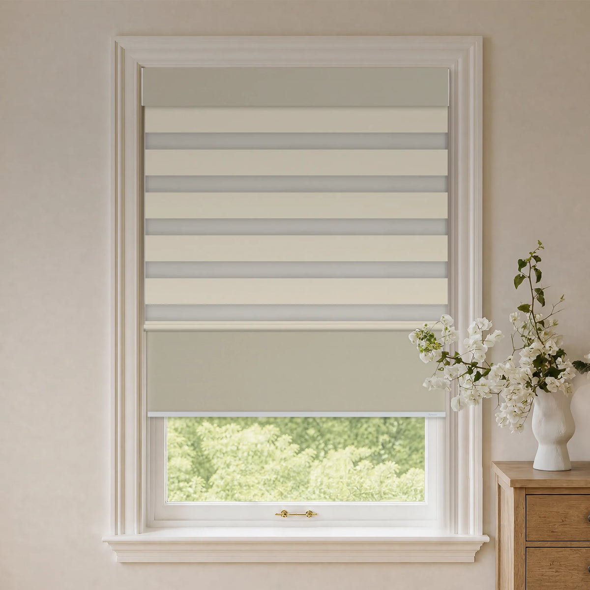 Graywind Motorized Dual Shades | Roller x Zebra