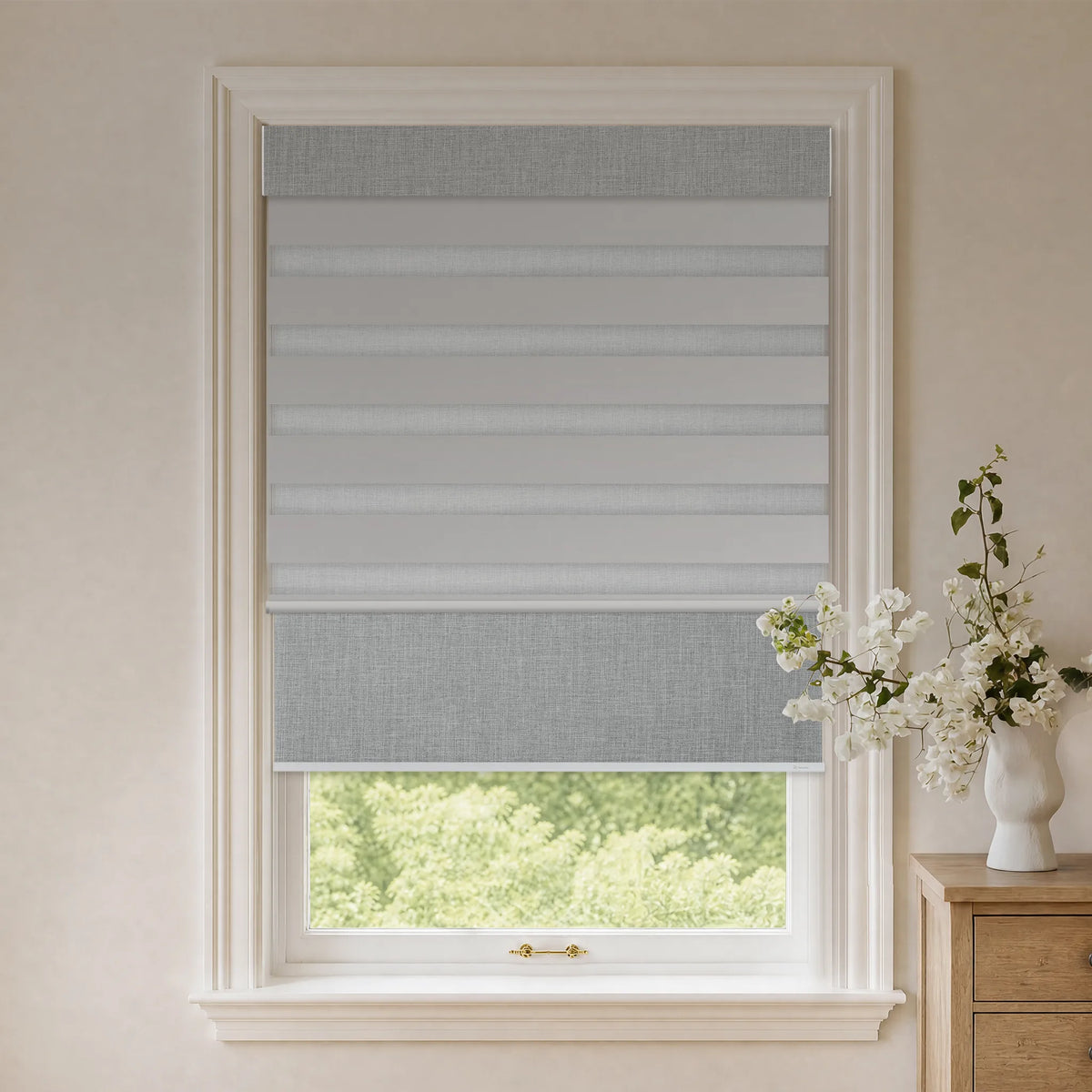Graywind Motorized Dual Shades | Roller x Zebra