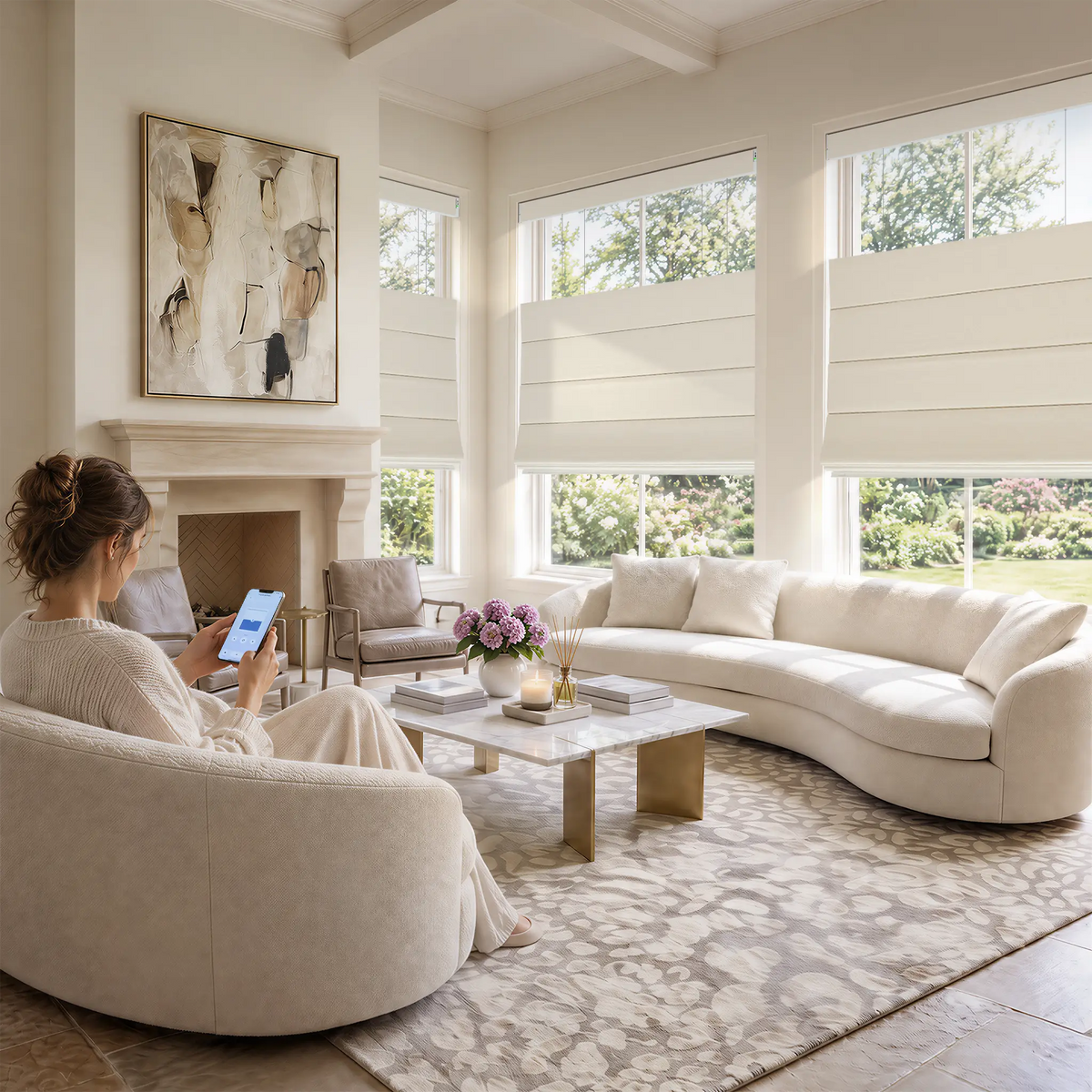 Graywind Motorized Top Down Bottom Up Roman Shades｜Plain Fold | Essential Fabirc