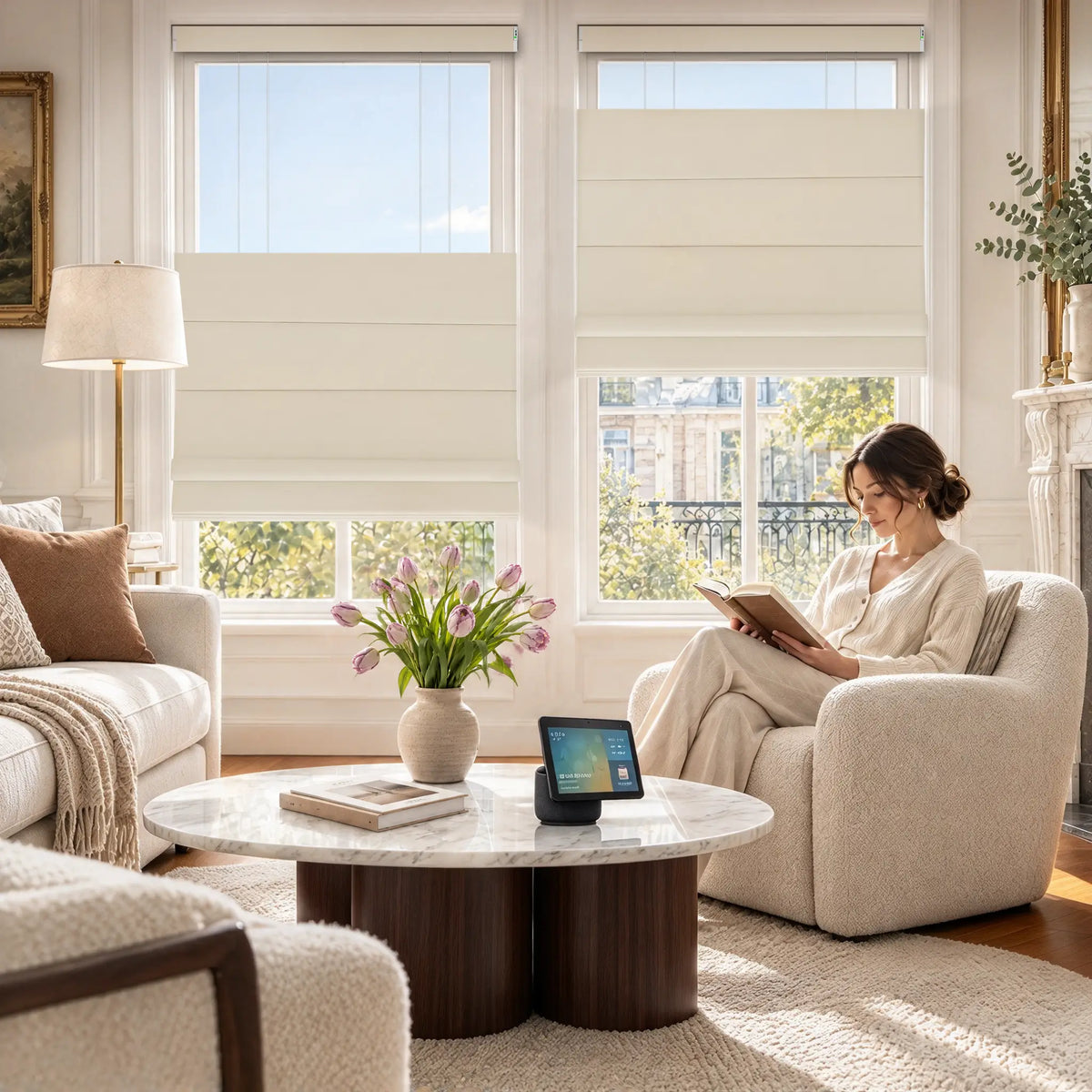 Graywind Motorized Top Down Bottom Up Roman Shades｜Plain Fold | Essential Fabirc