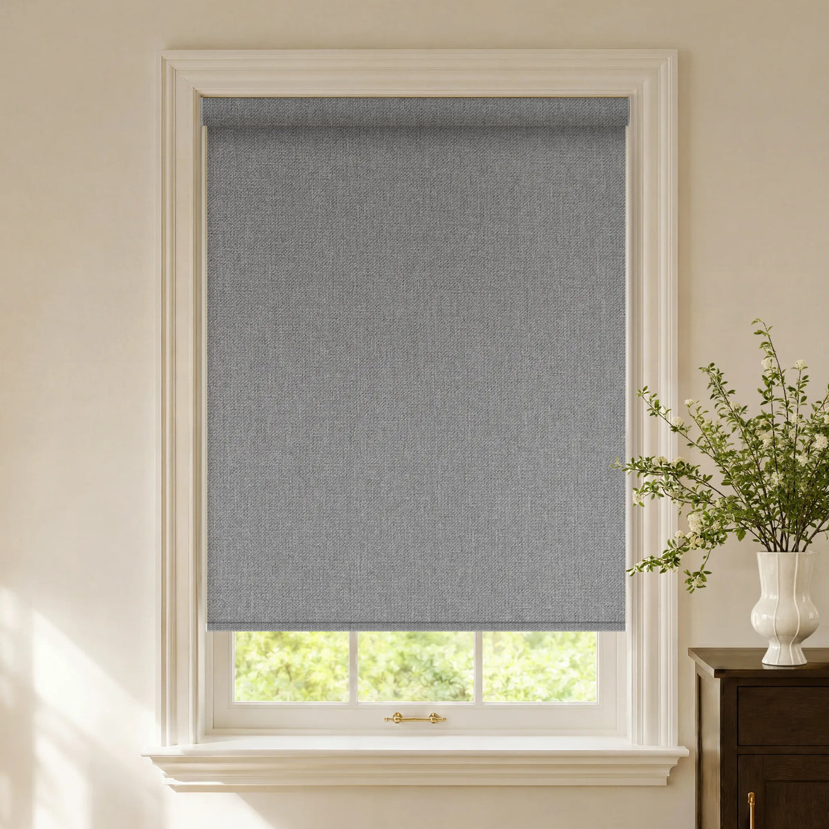 Weaving Cloud blackout roller shades with a soft woven design texture