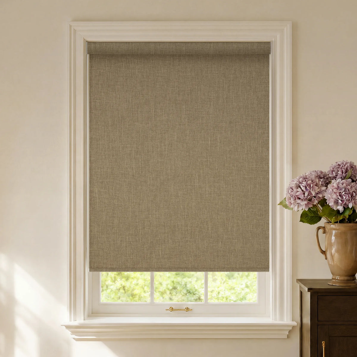 Coffee fabric blackout roller shades for warm room darkening and privacy