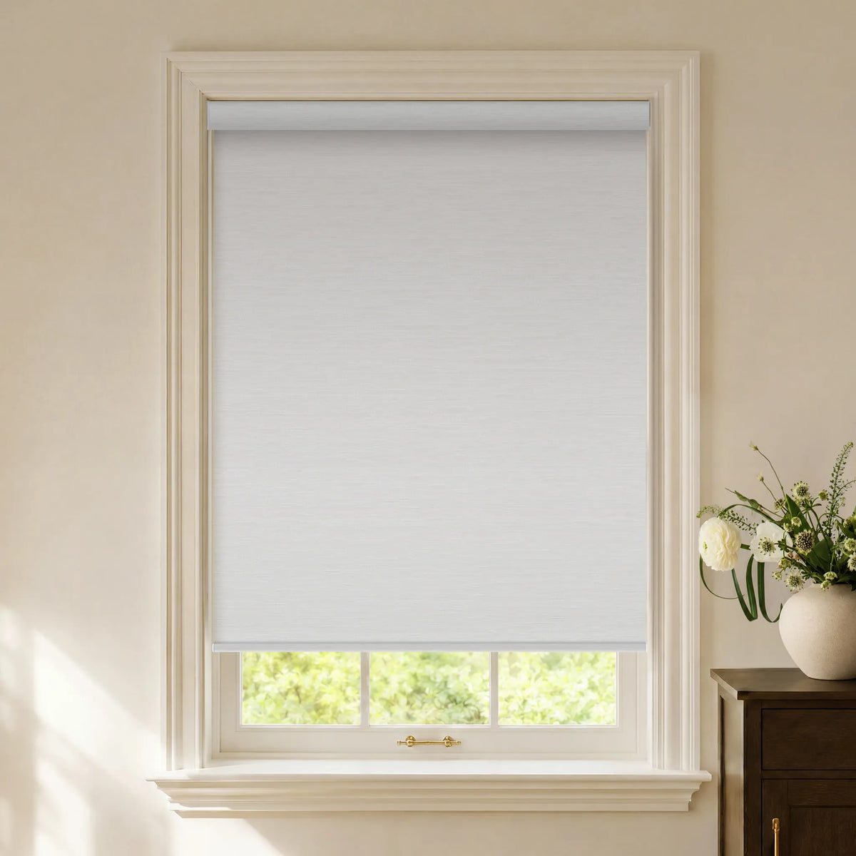 White jacquard textured blackout roller shades for elegant privacy and light control