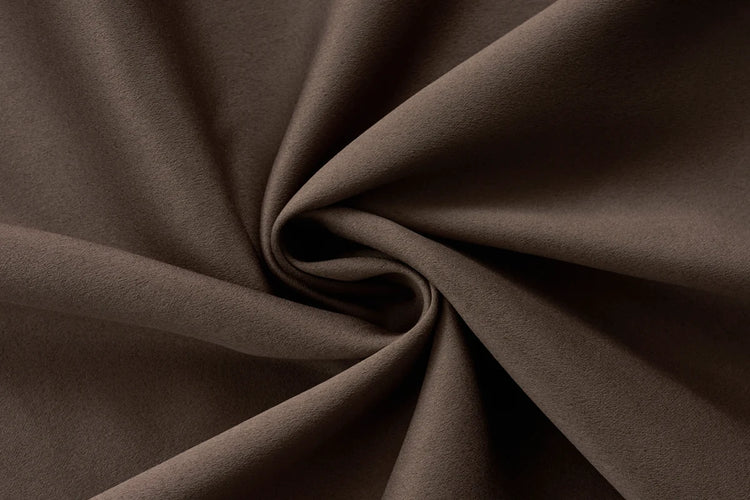 Chocolate brown room darkening curtain fabric with smooth woven finish.