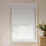 Jacquard white blackout dual roller shades with matching light filtering fabric