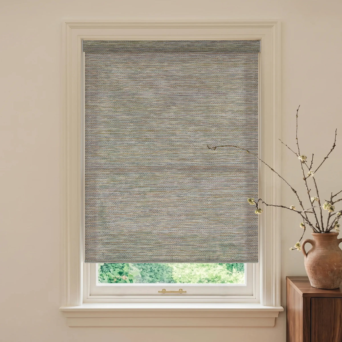 Terrazzo nature light filtering roller shades with subtle natural texture for filtered light