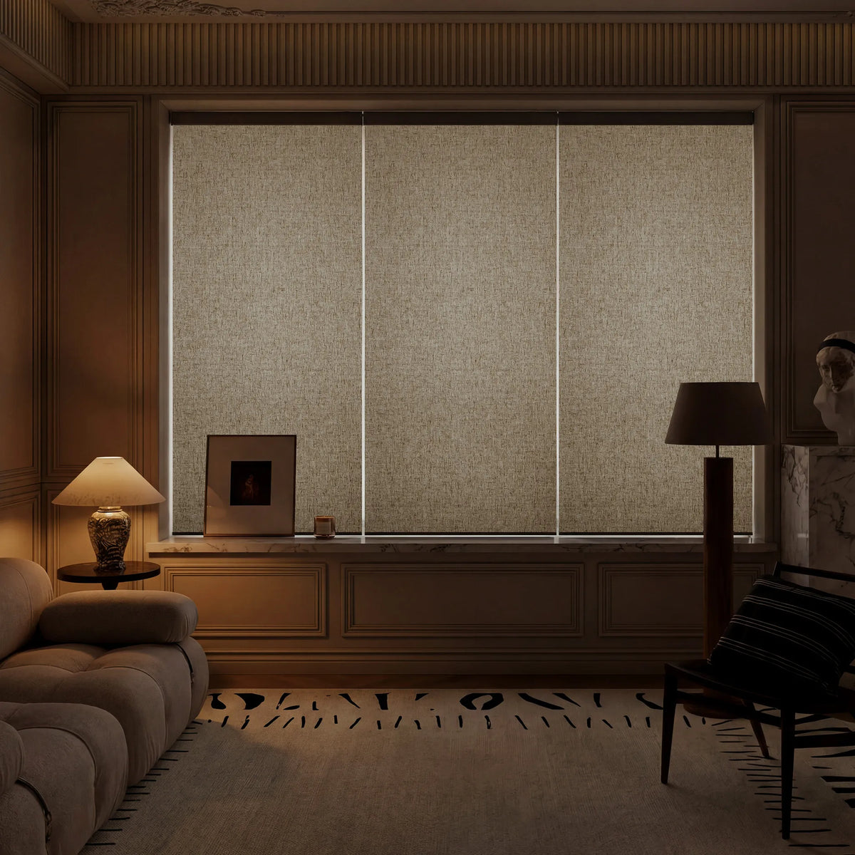 Light filtering roller shades providing privacy and soft natural light control