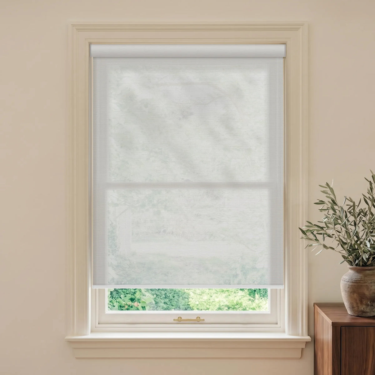 Sheer white light filtering roller shades for airy privacy and soft filtered light