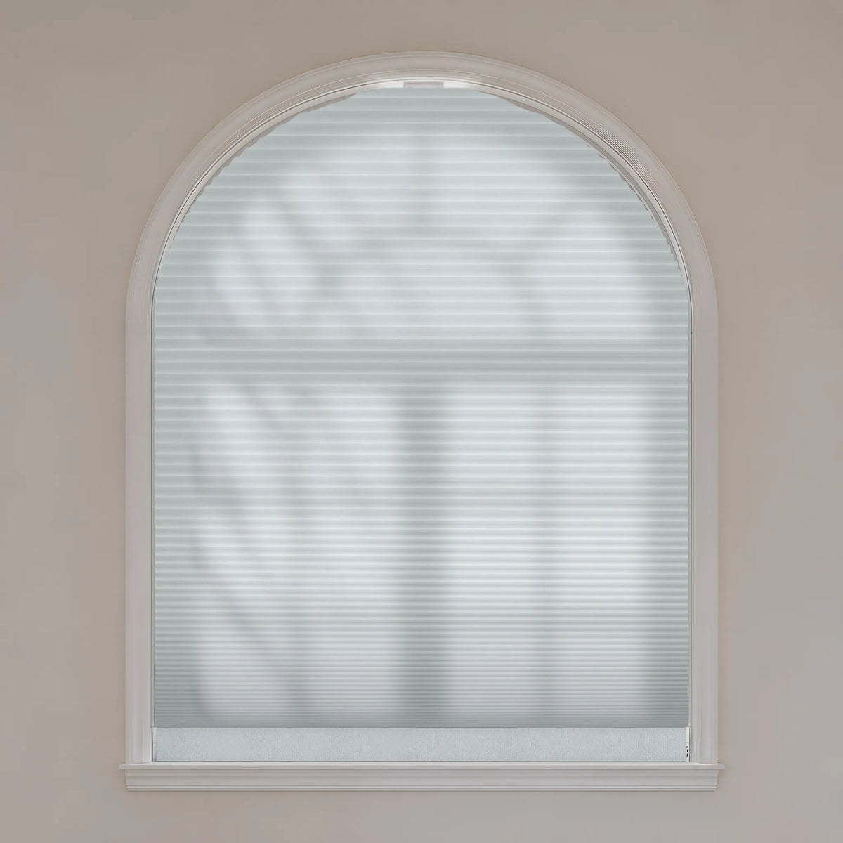 Motorized Elongated Arch Cellular Shades with Dimout-White fabric