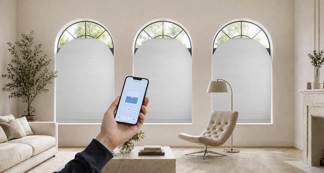 Motorized operation of Smart Elongated Arch Cellular Shades