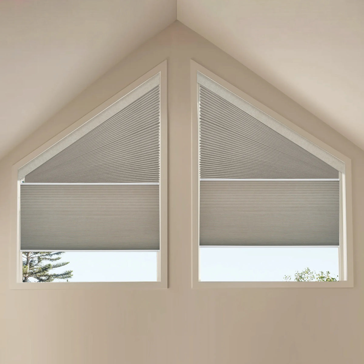 Motorized Trapezoid Cellular Shades with Blackout-Melange-Coffee fabric