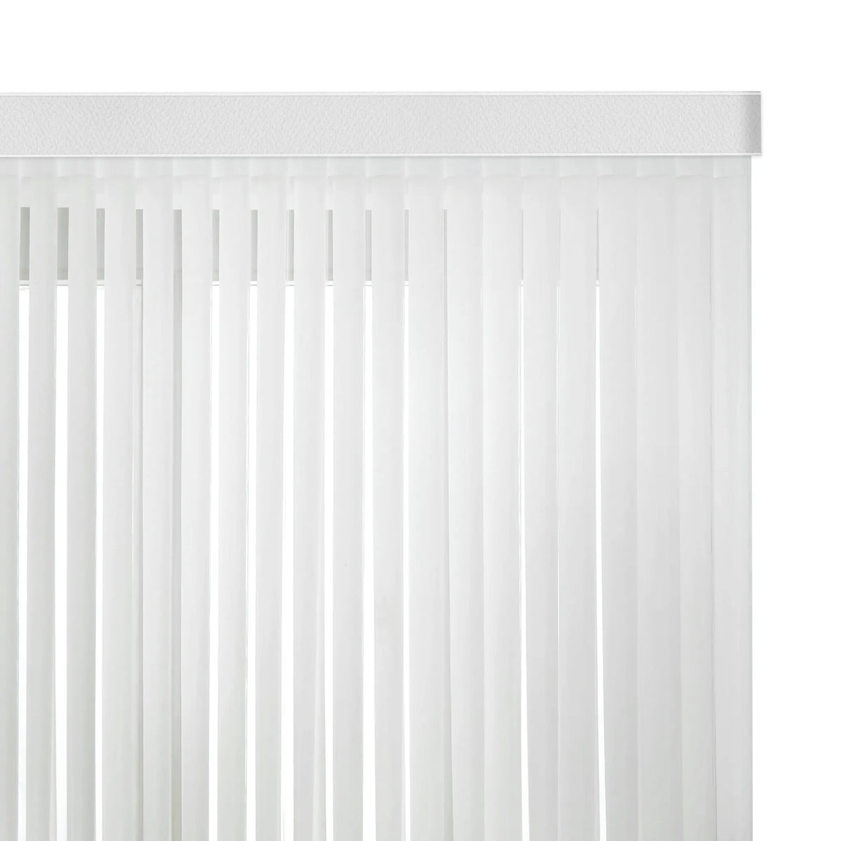 White Smart Sheer Vertical Blinds with a solid header band, shown against a plain white background.