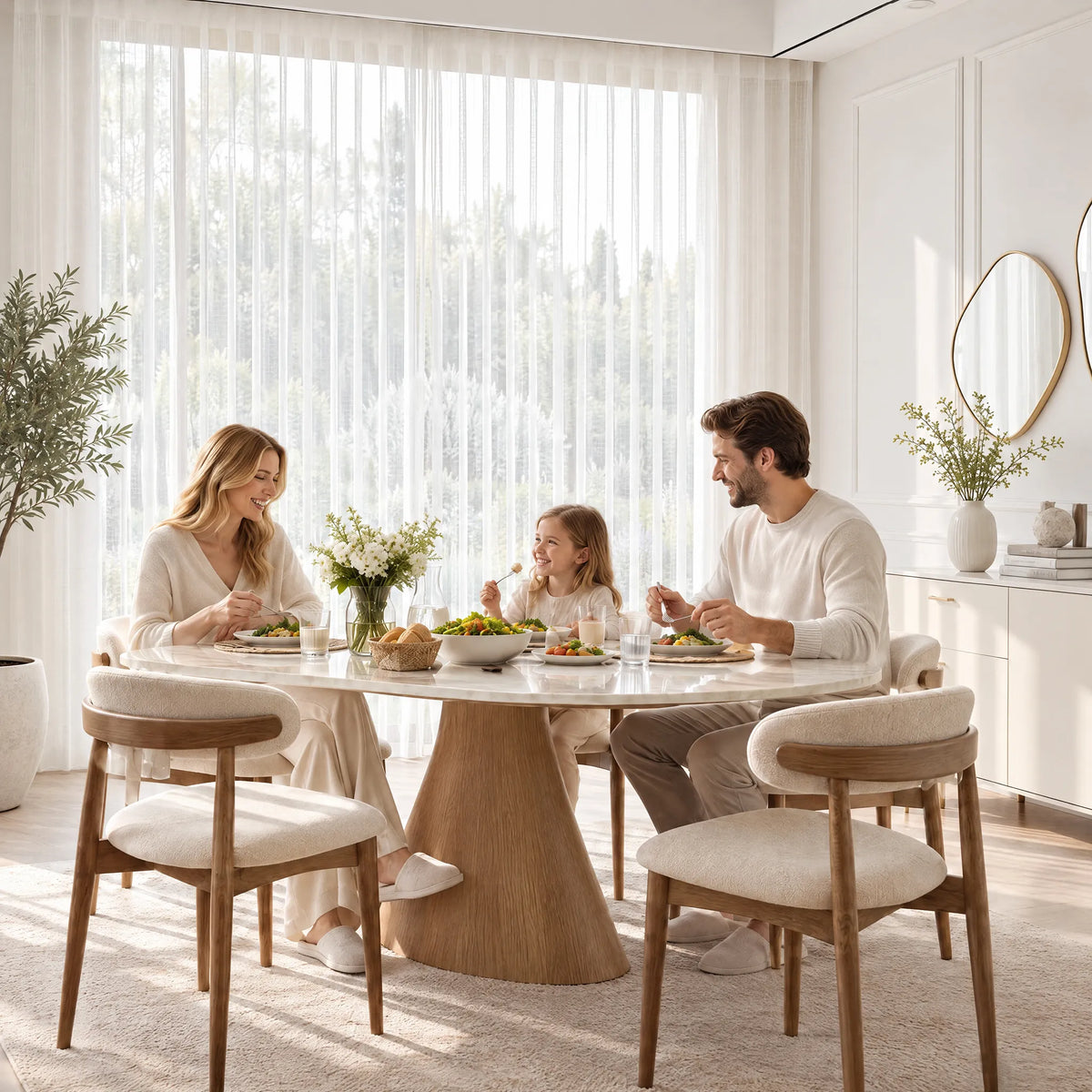 a white Smart Sheer Vertical Blinds hanging in a dinning room
