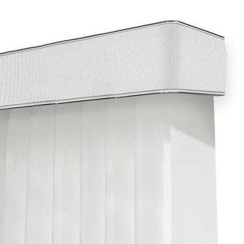 WhiteSmart Sheer Vertical Blinds with a textured header band, shown against a plain white background.