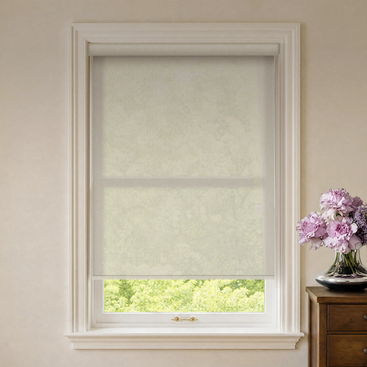 Beige 3% openness solar roller shades for soft filtered light and glare reduction
