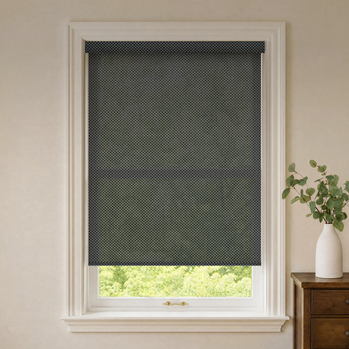 Black pearl 3% openness solar roller shades for refined glare reduction and daytime privacy
