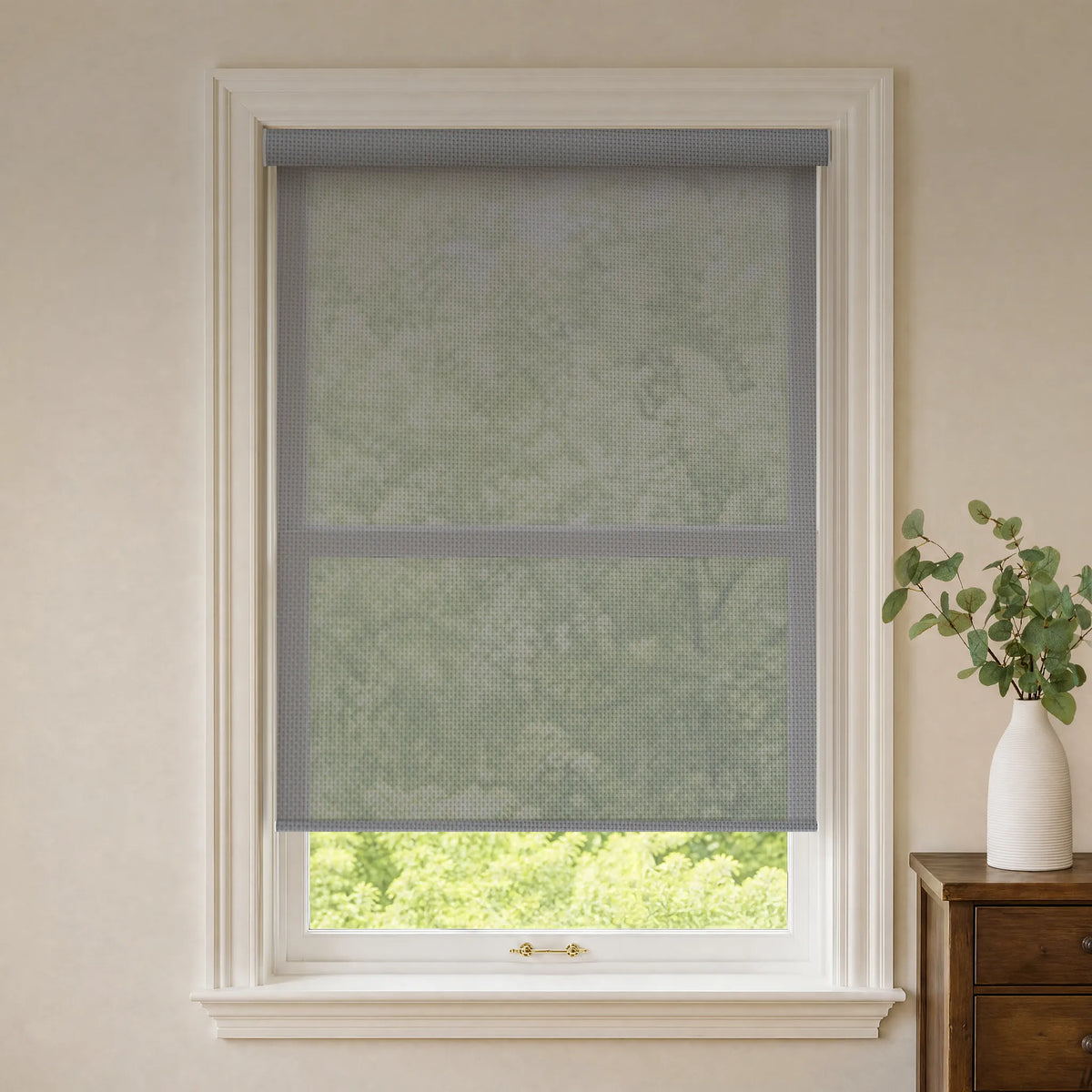 Grey 5% openness solar roller shades for natural light control and outdoor view-through