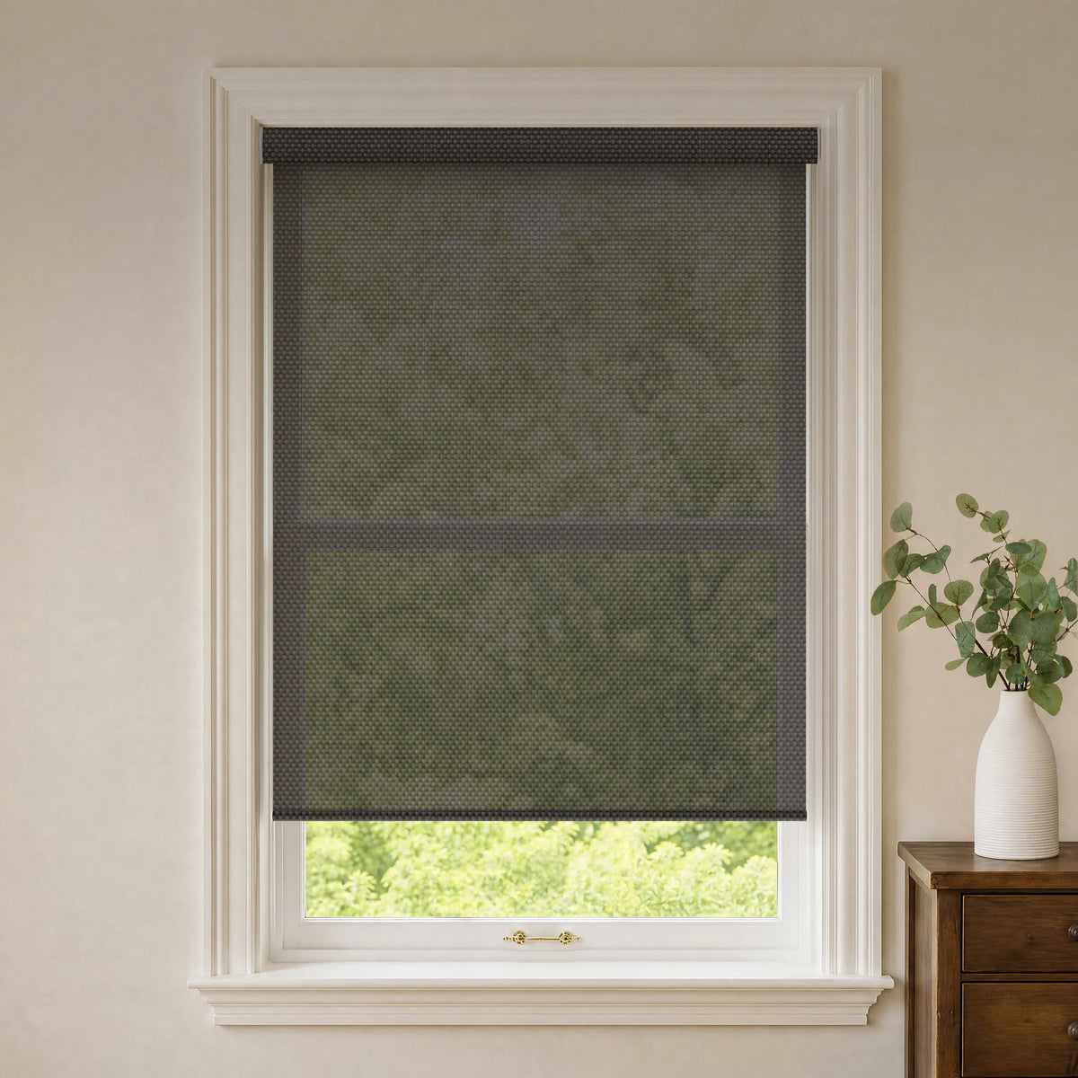 Rock black 5% openness solar roller shades for sun control and exterior view-through