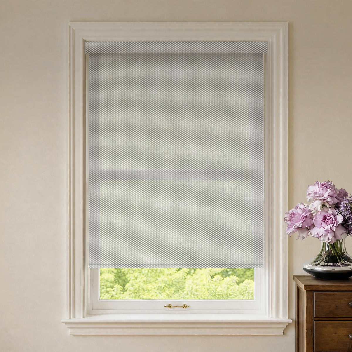 Silver 3% openness solar roller shades balancing glare reduction, privacy, and natural light