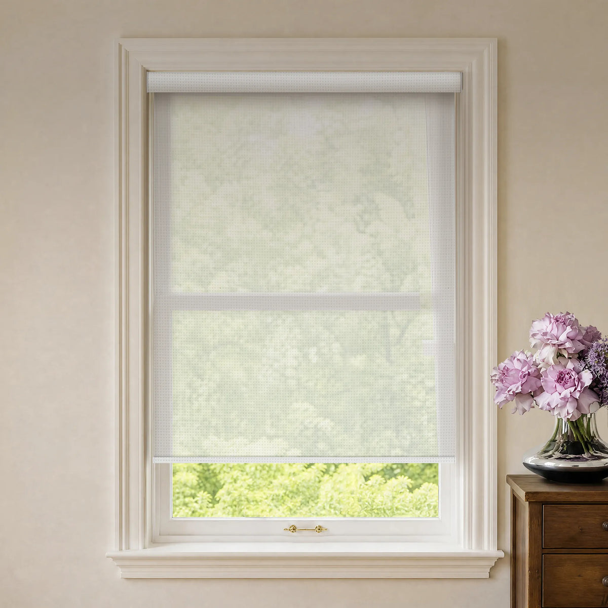 White 5% openness solar roller shades for brighter natural light and outdoor visibility