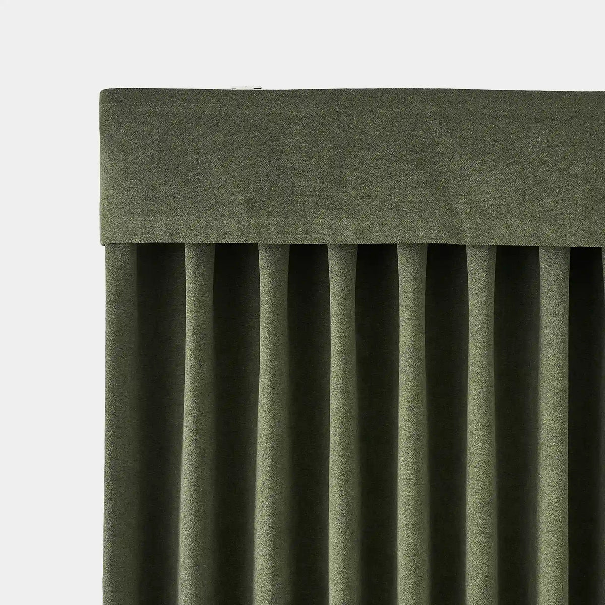 Green pleated curtain on a white background
