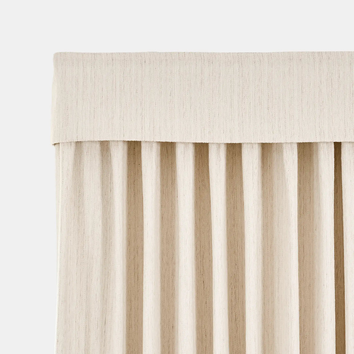 Striped curtain with a white top band on a light gray background