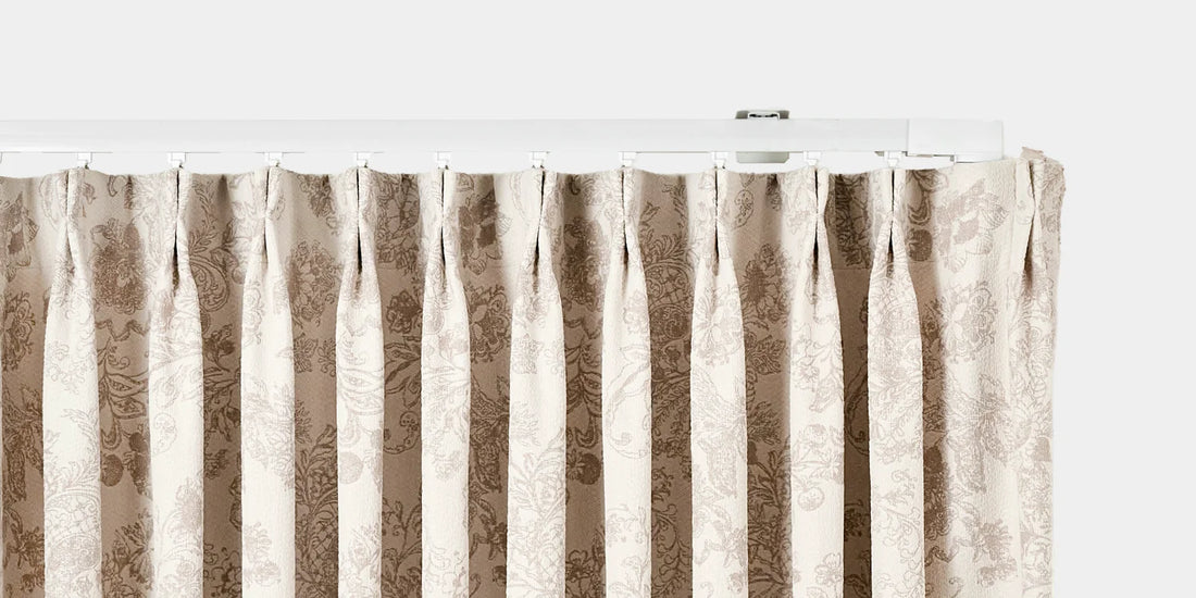 Striped curtain with a subtle pattern on a white background