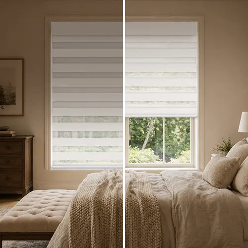 Multiple shade layers work together to provide more flexible control over light, visibility, and privacy throughout the day.