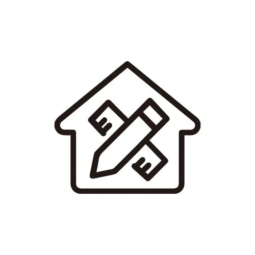 Graywind custom window treatment design service icon featuring a house, ruler, and pencil