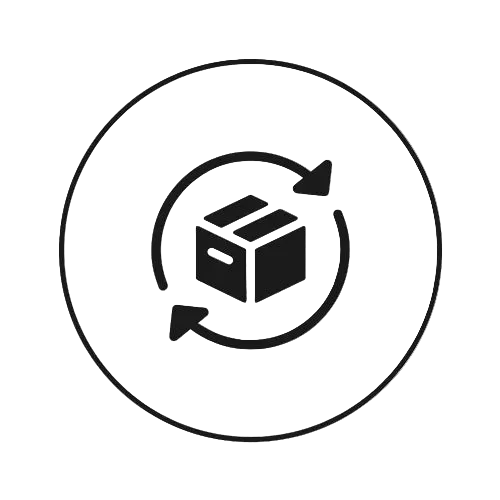 Icon representing resale dealers for the Graywind Dealer Program, featuring a package with circular arrows for product reselling and fulfillment