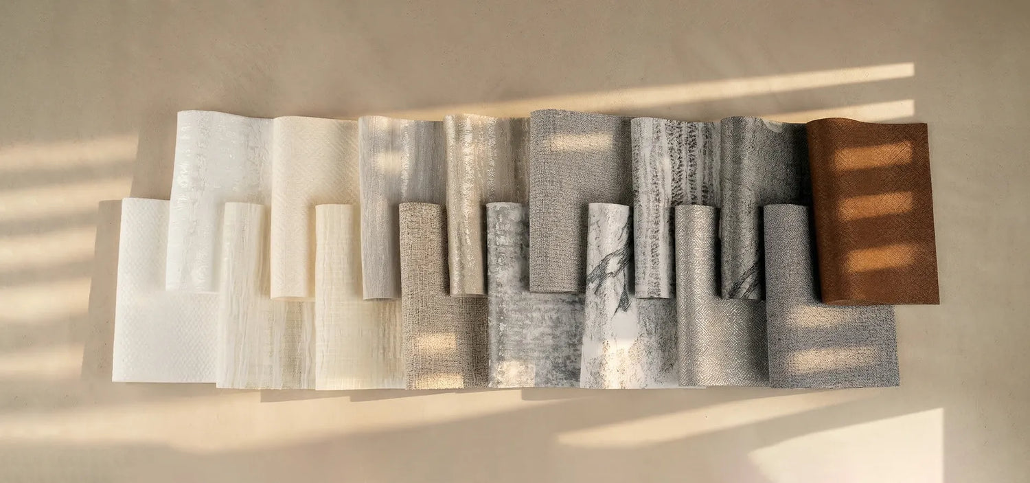 Textured wall art with geometric design on a beige wall