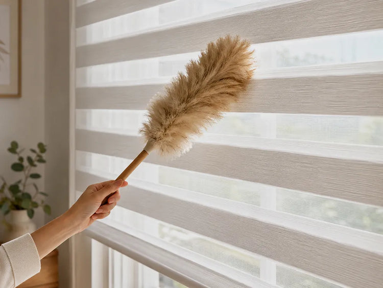Layered and sheer shades include dual shades, Shangri-La shades, zebra shades, and other styles with sheer fabric, layered construction, or structured bands.