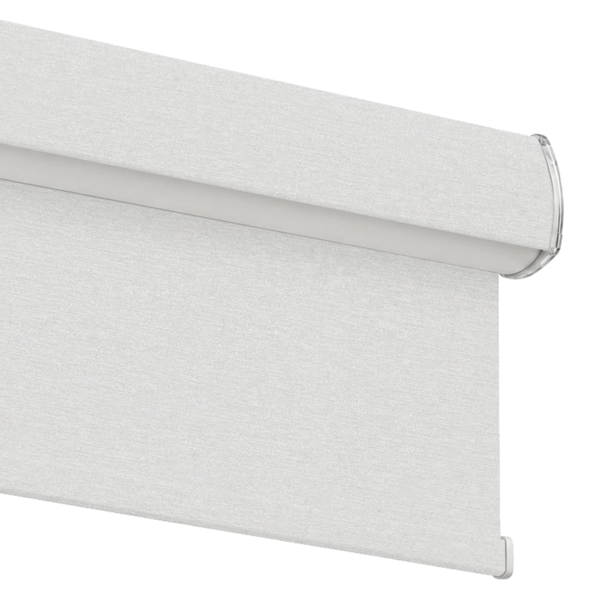 Graywind manual-motorized roller shade with a fabric-covered cassette and bottom rail.
