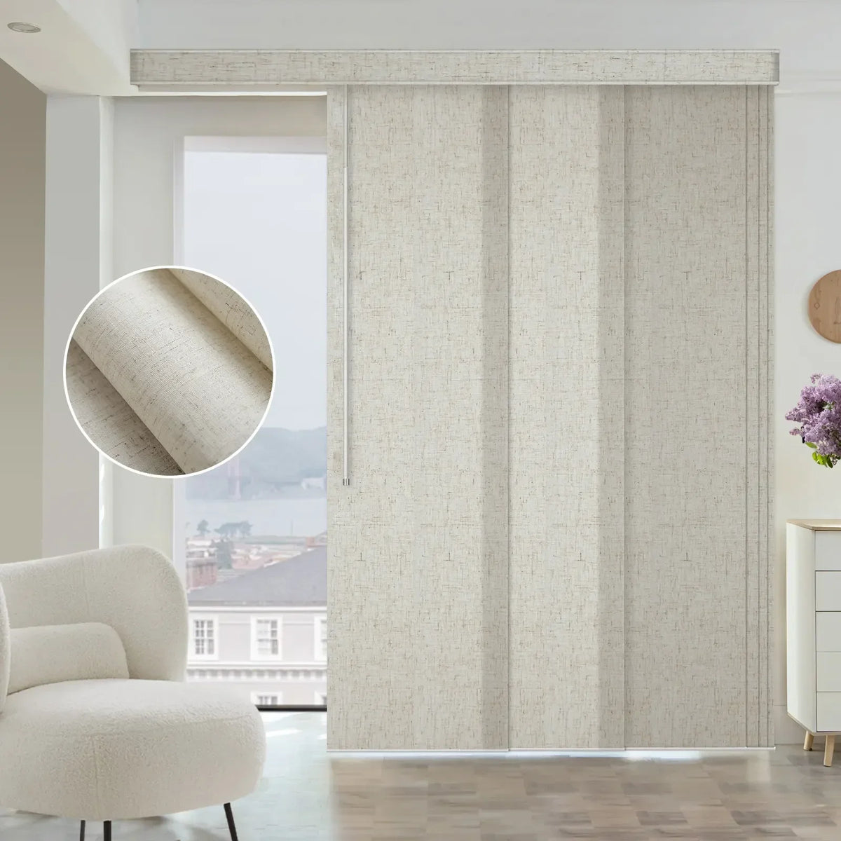 Graywind Manual Panel Track Blinds | Light Filtering Textured Fabric