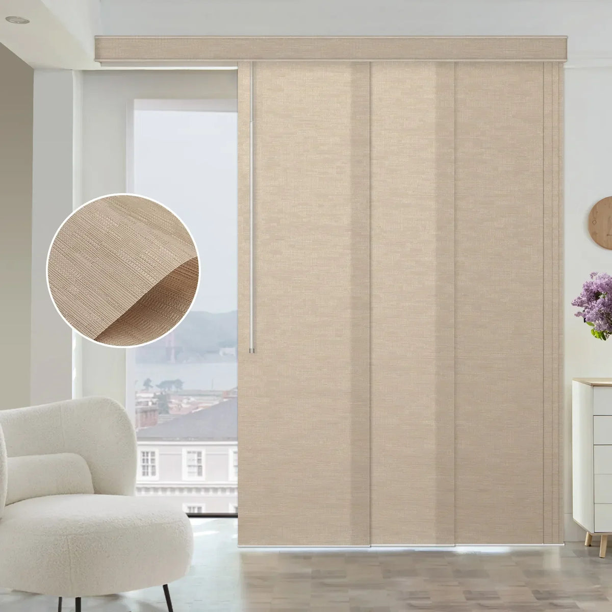 Graywind Manual Panel Track Blinds | Light Filtering Textured Fabric