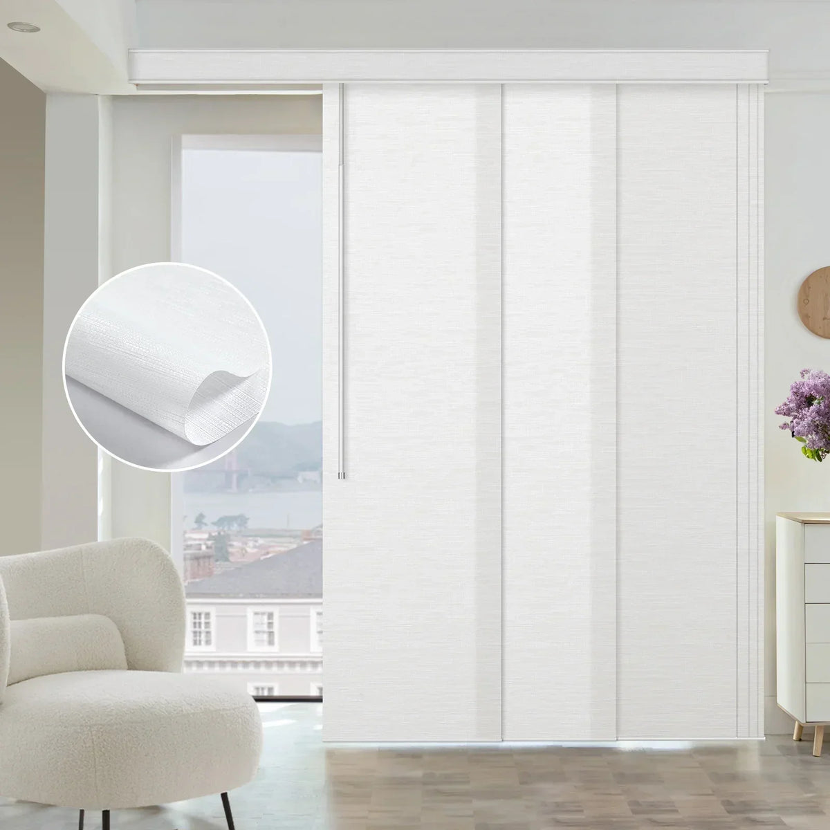 Graywind Manual Panel Track Blinds | Light Filtering Textured Fabric