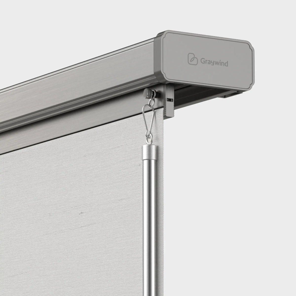 close-up of the panel track blind headrail and manual wand control mechanism