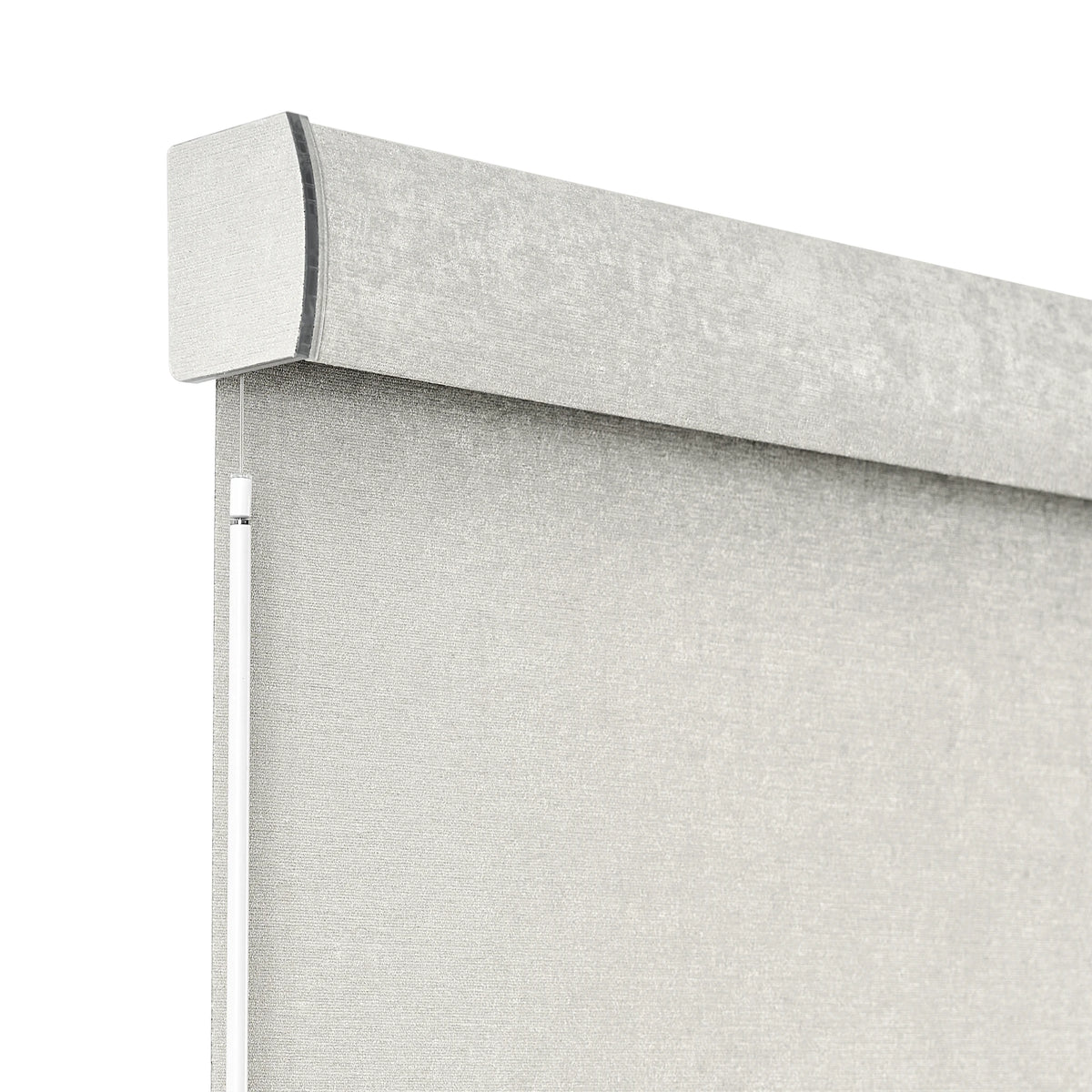 Close-up of a gray roller blind on a white background