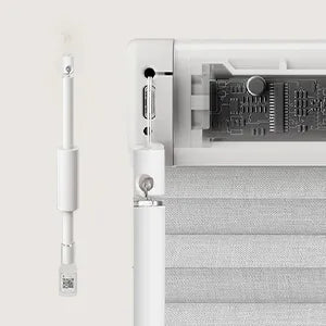 Close-up of smart shades mechanism with a white background