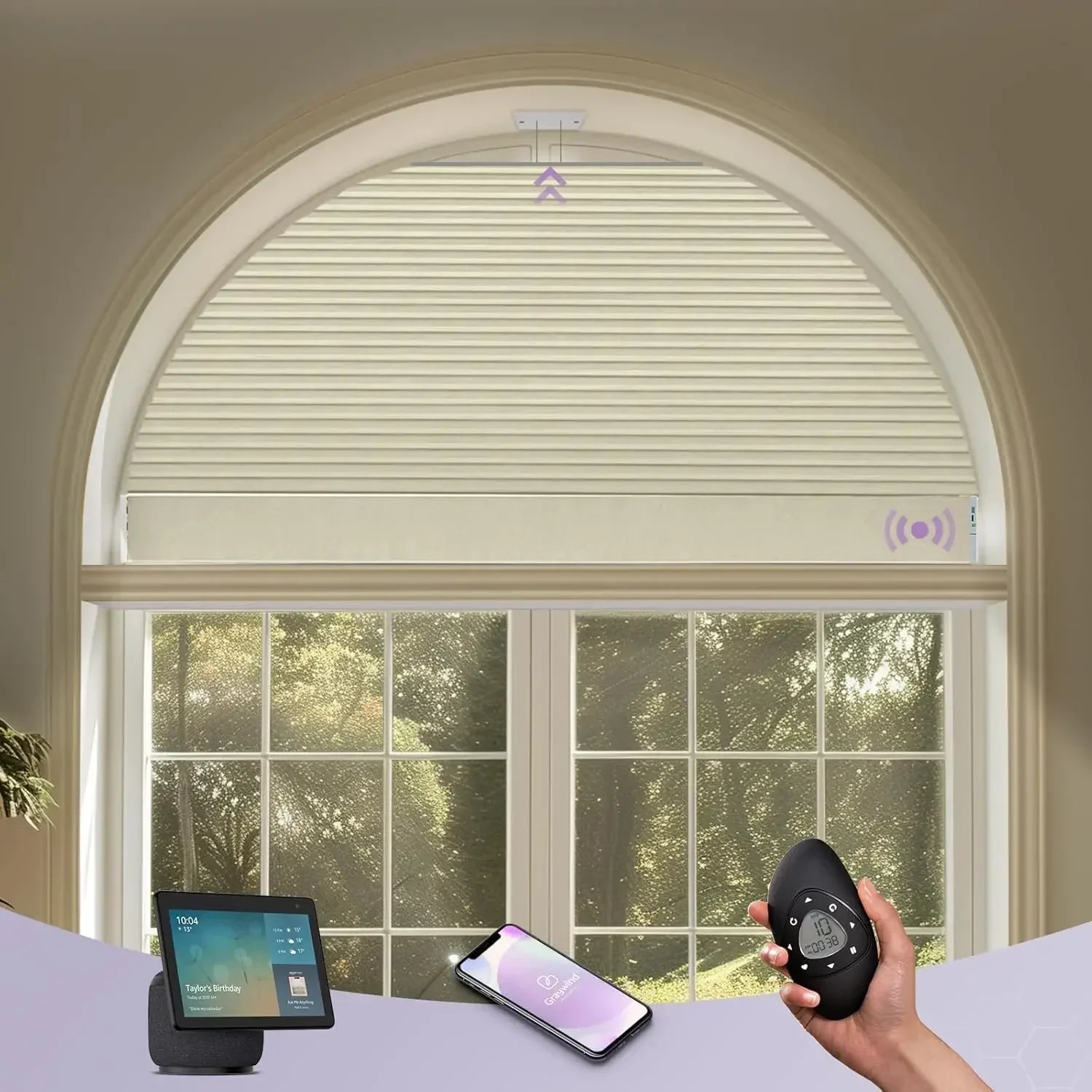 Graywind Motorized Perfect Arch Cellular Shades